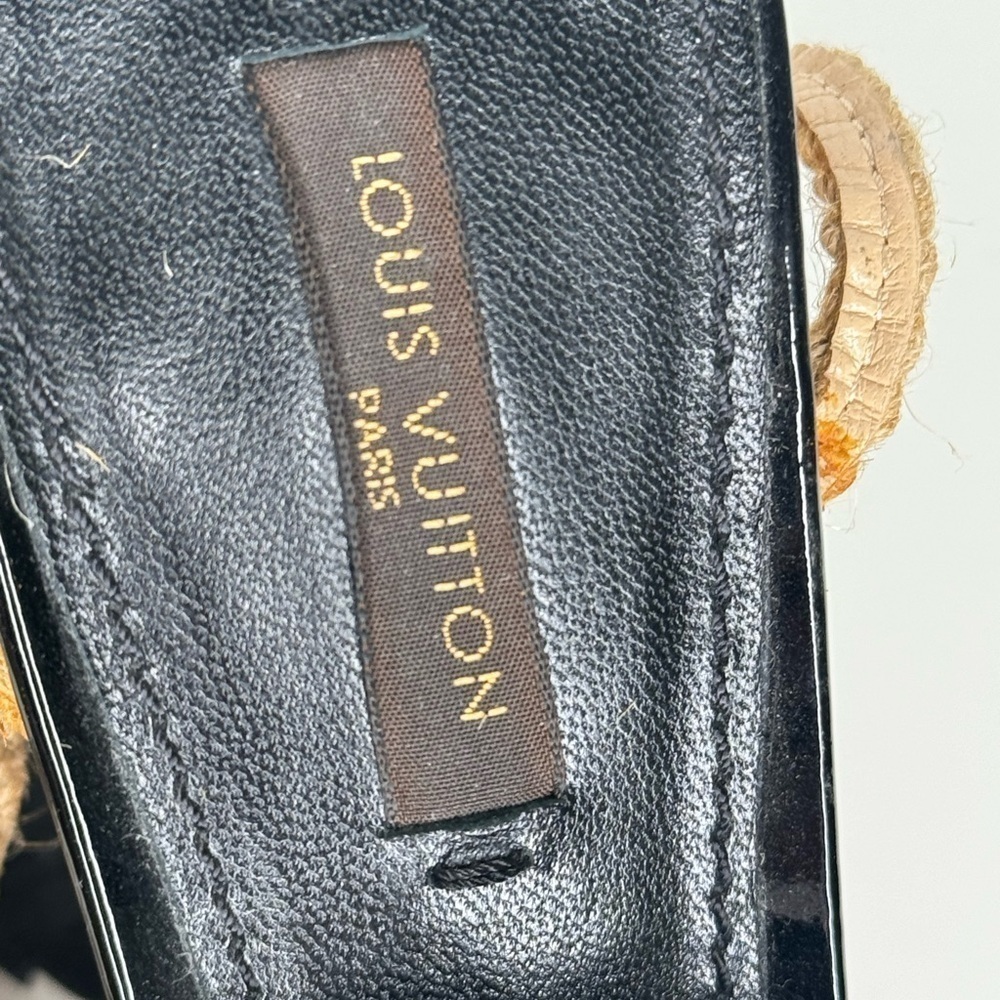 Louis Vuitton Black Leather Floral Appliqué Rope Strap Sandals Sz 38 - Picture 5 of 5
